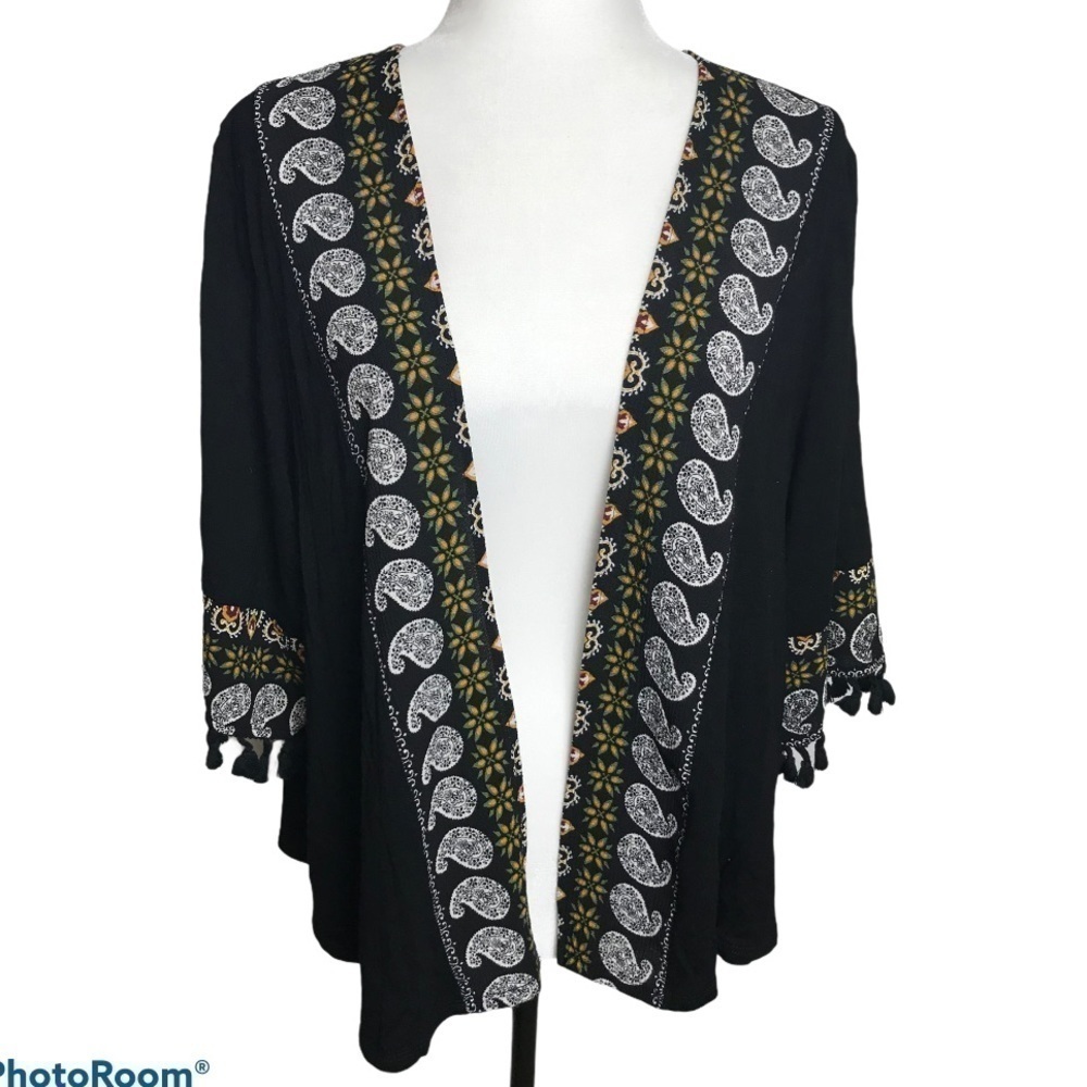 𝅺anthropologie W5 Black Boho Kimono Sz M